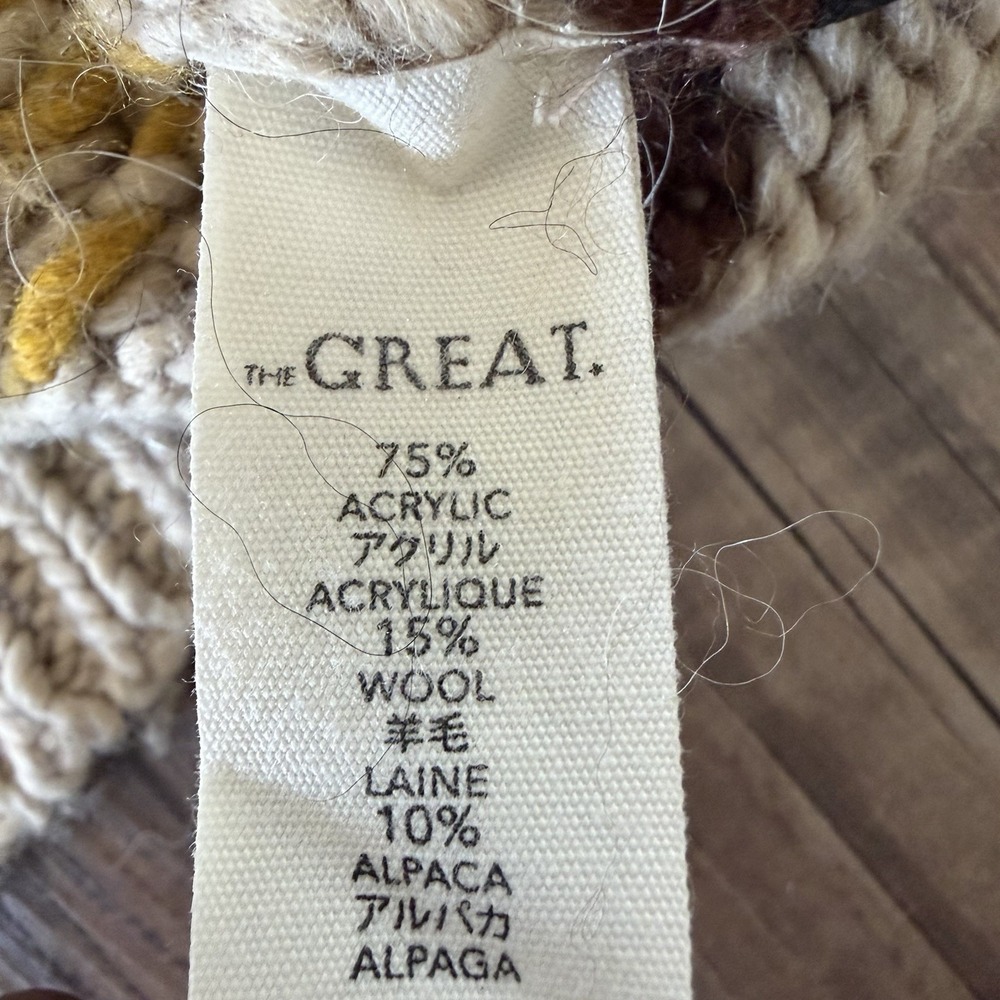 The Great. Sweater 3/L The Folk Pullover Earth Tan Yellow Wool Alpaca Fair Isle - Picture 6 of 10